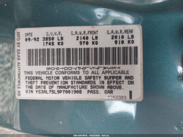 1993 SAAB 900 YS3AL75L9P7001908 Photo 8