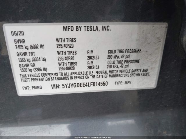 2020 TESLA MODEL Y 5YJYGDEE4LF014550 Photo 8