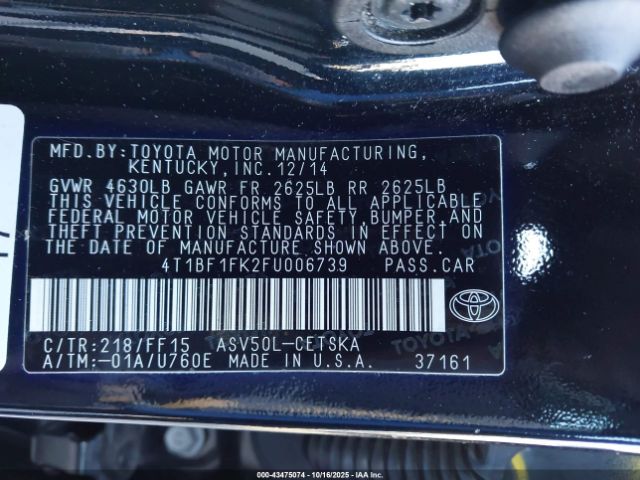 2015 TOYOTA CAMRY 4T1BF1FK2FU006739 Photo 8