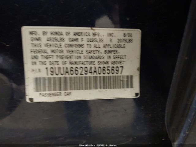 2004 ACURA TL 19UUA66294A065697 Photo 8