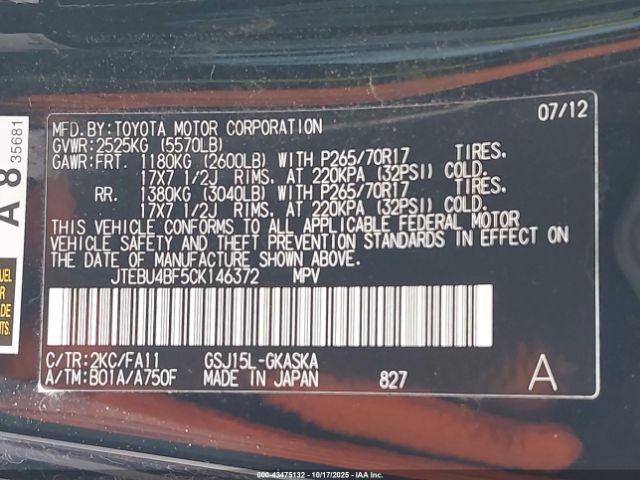 2012 TOYOTA FJ CRUISER JTEBU4BF5CK146372 Photo 8