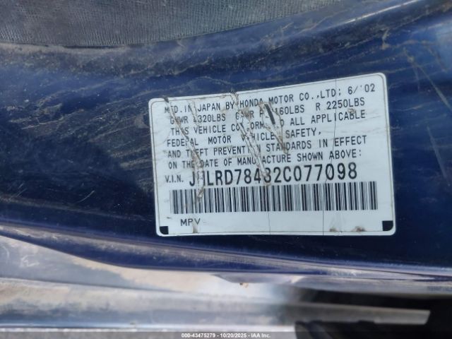 2002 HONDA CR-V JHLRD78482C077098 Photo 8