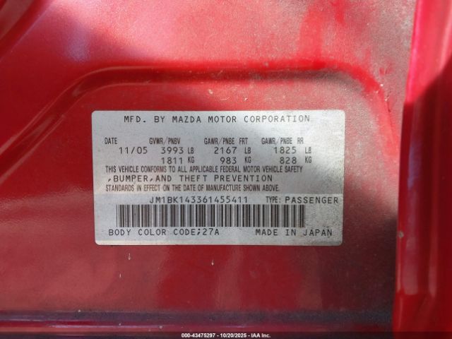 2006 MAZDA MAZDA3 JM1BK143361455411 Photo 8