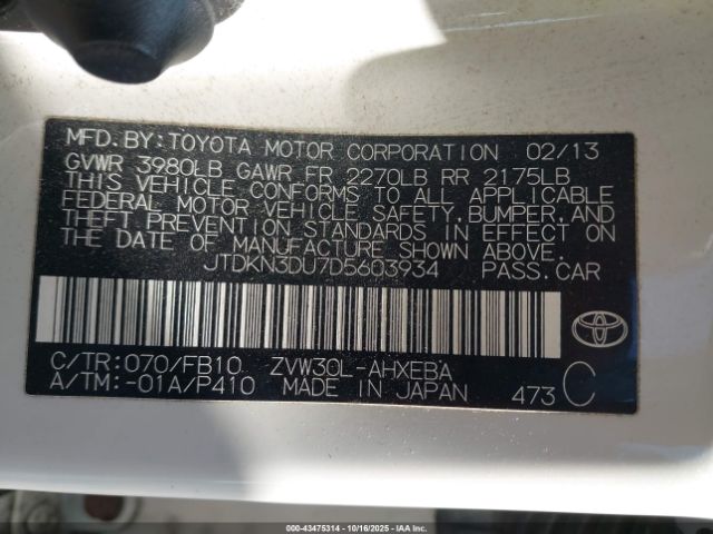 2013 TOYOTA PRIUS JTDKN3DU7D5603934 Photo 8