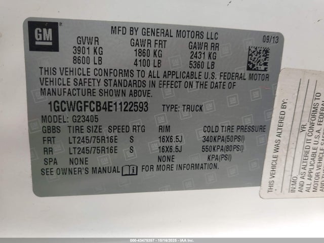 Chevrolet lc8 - flex fuel (cng/lpg) 2014 1GCWGFCB4E1122593 Image 9