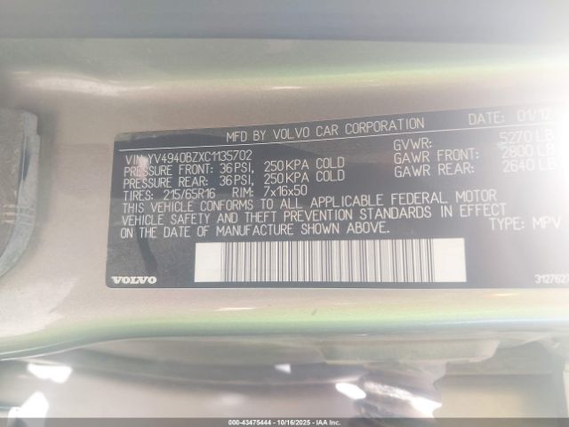 2012 VOLVO XC70 YV4940BZXC1135702 Photo 8