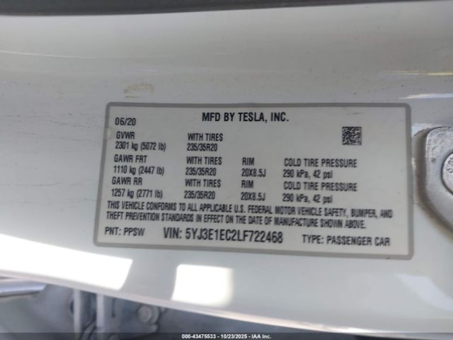 2020 TESLA MODEL 3 5YJ3E1EC2LF722468 Photo 8
