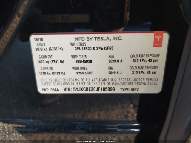 2018 TESLA MODEL X 5YJXCBE20JF105099 Photo 8