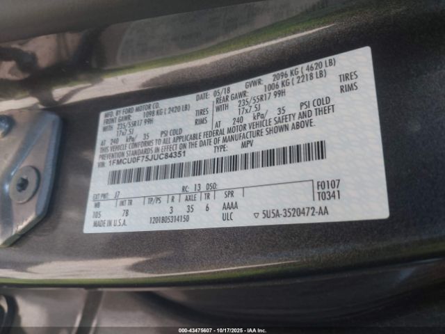 2018 FORD ESCAPE 1FMCU0F75JUC84351 Photo 8