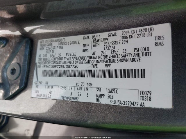 2014 FORD ESCAPE 1FMCU0F72EUD87720 Photo 8