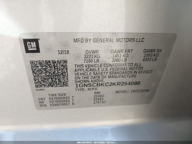 2019 CHEVROLET TAHOE 1GNSCBKC2KR254088 Photo 8