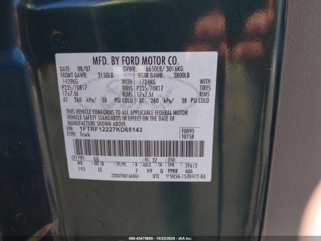 2007 FORD F-150 1FTRF12227KD65143 Photo 8