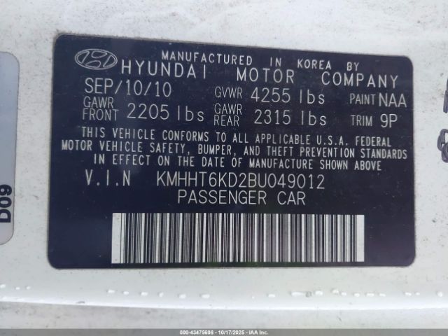 2011 HYUNDAI GENESIS KMHHT6KD2BU049012 Photo 8