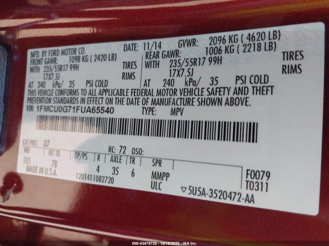 1FMCU0G71FUA65540 Ford Escape