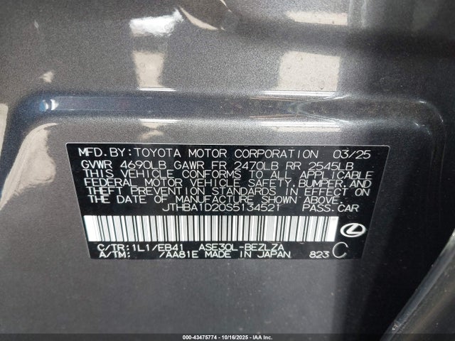 Продажа на аукционе авто 2025 Lexus Is 300 F Sport Design, vin: JTHBA1D20S5134521, номер лота: 43475774
