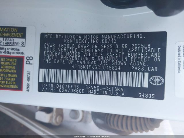 2012 TOYOTA CAMRY 4T1BK1FK6CU015824 Photo 8