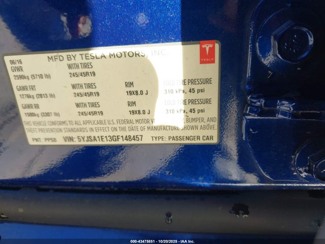 2016 TESLA MODEL S 5YJSA1E13GF148457 Photo 8