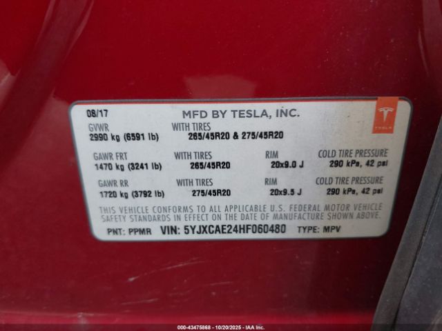 2017 TESLA MODEL X 5YJXCAE24HF060480 Photo 8