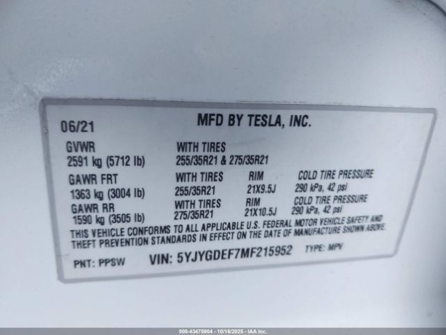 2021 TESLA MODEL Y 5YJYGDEF7MF215952 Photo 8