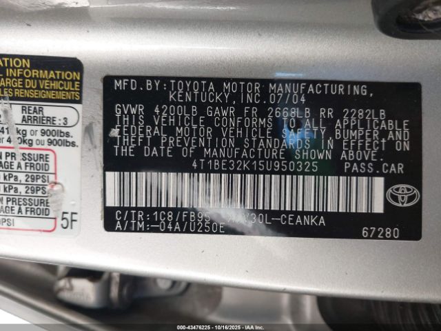 2005 TOYOTA CAMRY 4T1BE32K15U950325 Photo 8