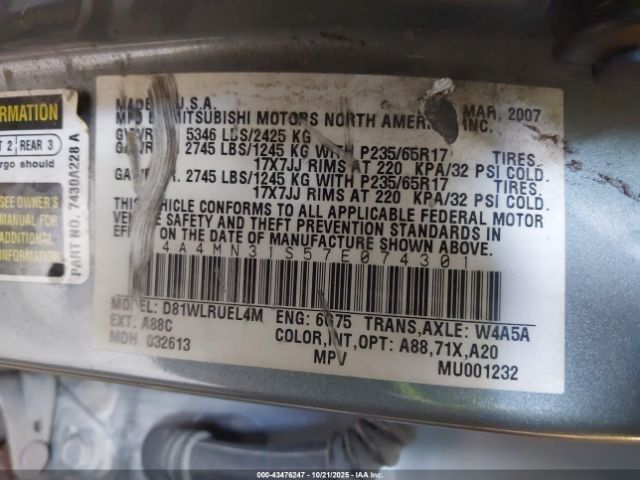 2007 MITSUBISHI ENDEAVOR 4A4MN31S57E074301 Photo 8