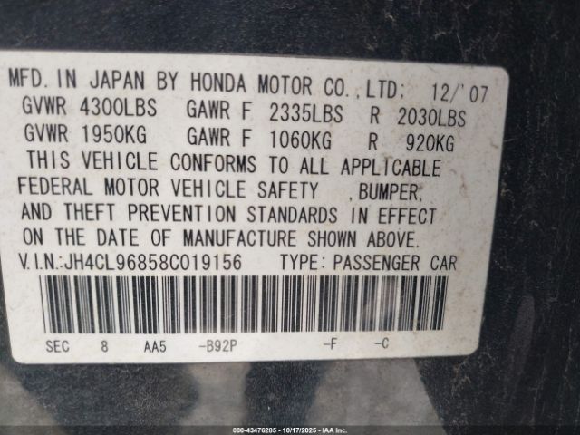 2008 ACURA TSX JH4CL96858C019156 Photo 8