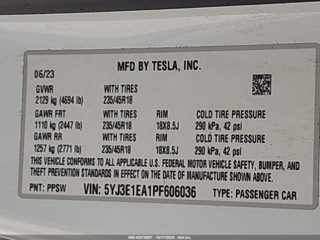 2023 TESLA MODEL 3 5YJ3E1EA1PF606036 Photo 8