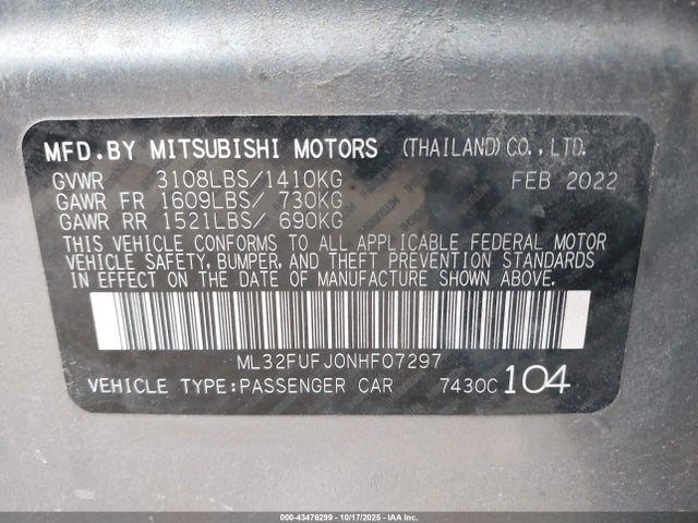 2022 MITSUBISHI MIRAGE G4 ML32FUFJ0NHF07297 Photo 8
