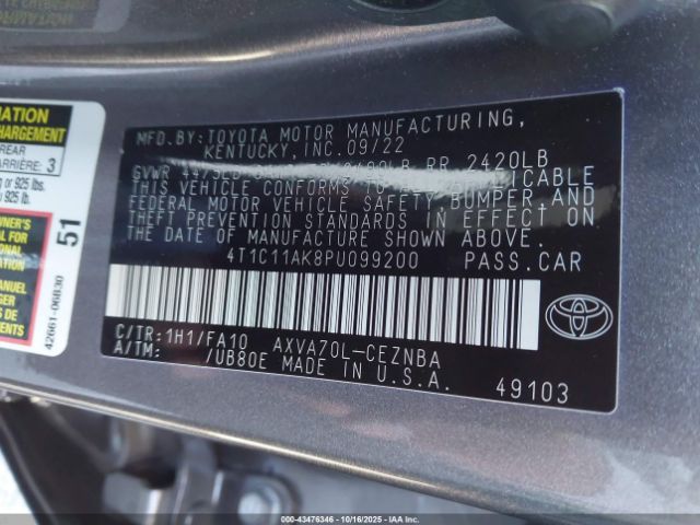 2023 TOYOTA CAMRY 4T1C11AK8PU099200 Photo 8