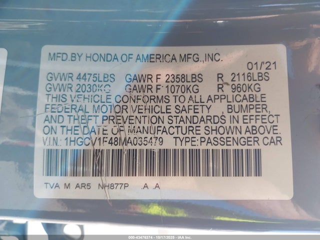 1HGCV1F48MA035479 Honda Accord Sport Special Edition