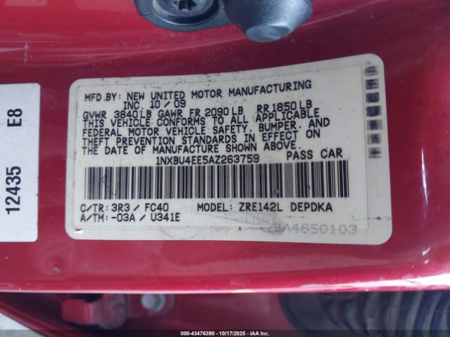 2010 TOYOTA COROLLA 1NXBU4EE5AZ263759 Photo 8