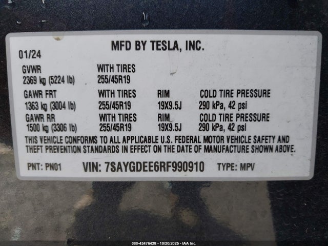 2024 TESLA MODEL Y 7SAYGDEE6RF990910 Photo 8