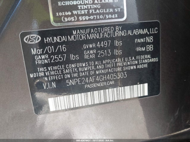 2016 HYUNDAI SONATA 5NPE24AF4GH405303 Photo 8