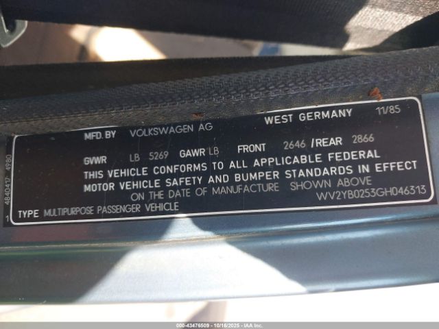 1986 VOLKSWAGEN VANAGON WV2YB0253GH046313 Photo 8