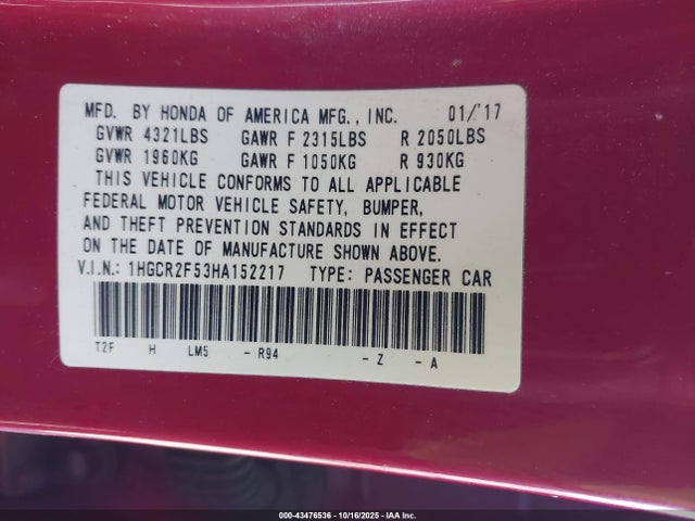 1HGCR2F53HA152217 Honda Accord Sport
