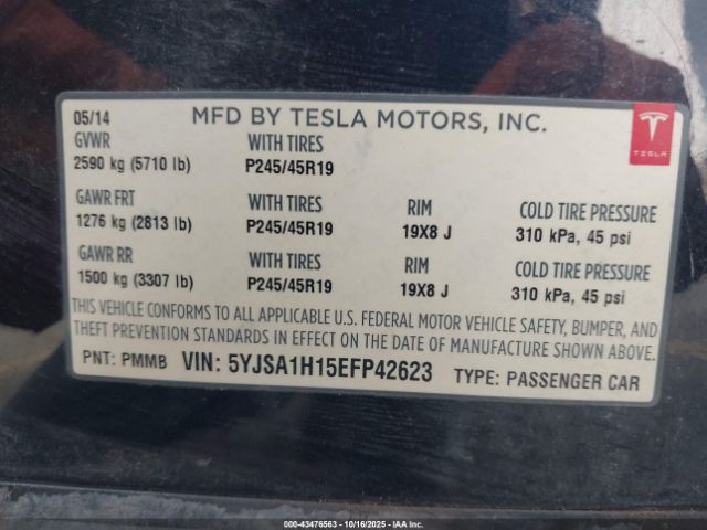 2014 TESLA MODEL S 5YJSA1H15EFP42623 Photo 8