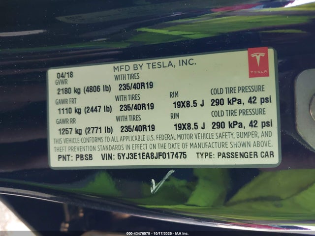 2018 TESLA MODEL 3 5YJ3E1EA8JF017475 Photo 8