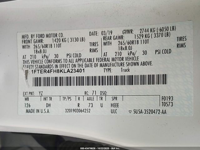 2019 FORD RANGER 1FTER4FH8KLA23401 Photo 8
