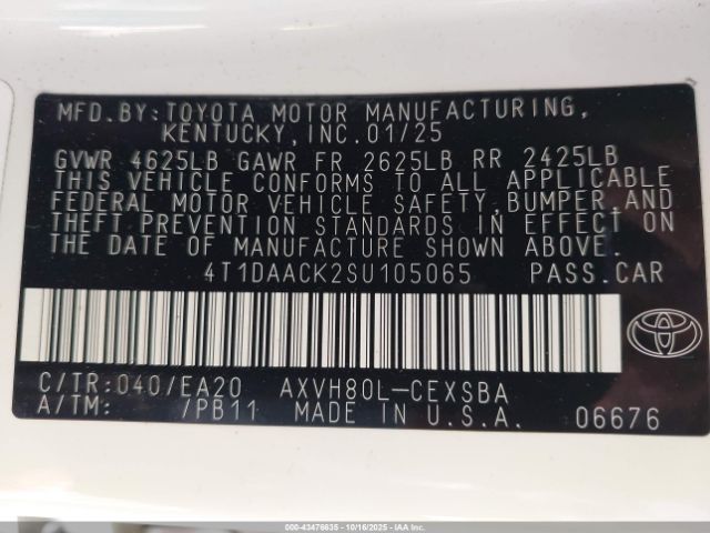 2025 TOYOTA CAMRY 4T1DAACK2SU105065 Photo 8