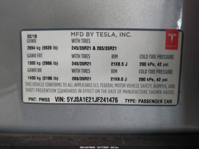 2018 TESLA MODEL S 5YJSA1E21JF241476 Photo 8