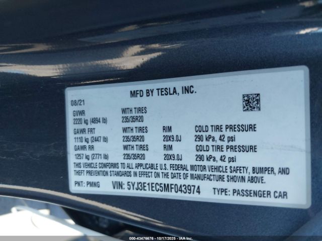 2021 TESLA MODEL 3 5YJ3E1EC5MF043974 Photo 8