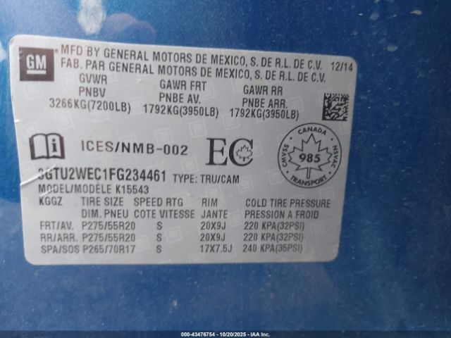 2015 GMC SIERRA 1500 3GTU2WEC1FG234461 Photo 8