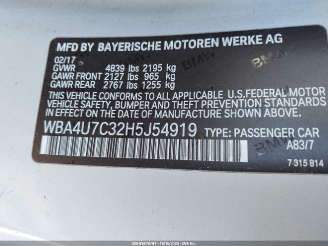 2017 BMW 430I WBA4U7C32H5J54919 Photo 8