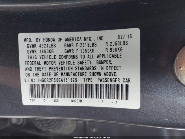 1HGCR2F50GA151525 Honda Accord Sport