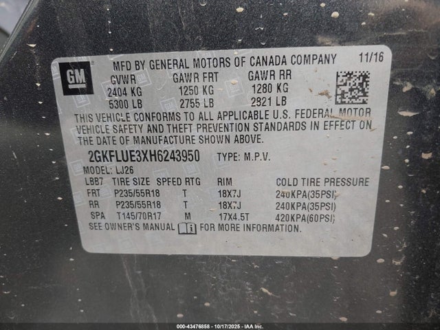 2GKFLUE3XH6243950 GMC Terrain Slt