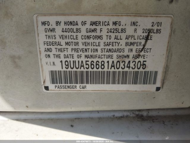 2001 ACURA TL 19UUA56681A034305 Photo 8