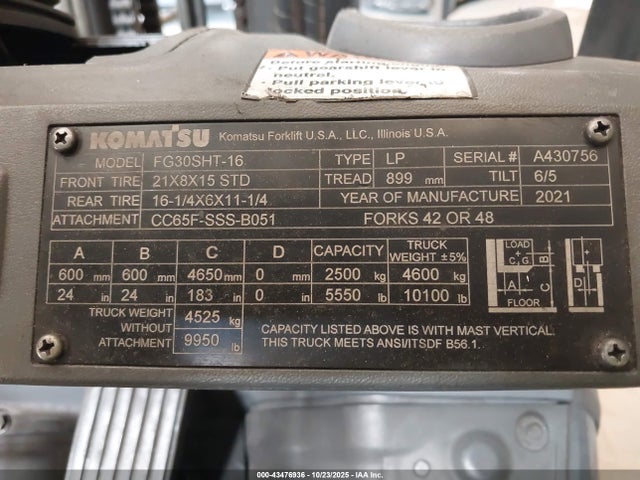 Aukcja sprzedaży 2021 Komatsu Fg30sht-16, vin: A430756, numer aukcji: 43476936
