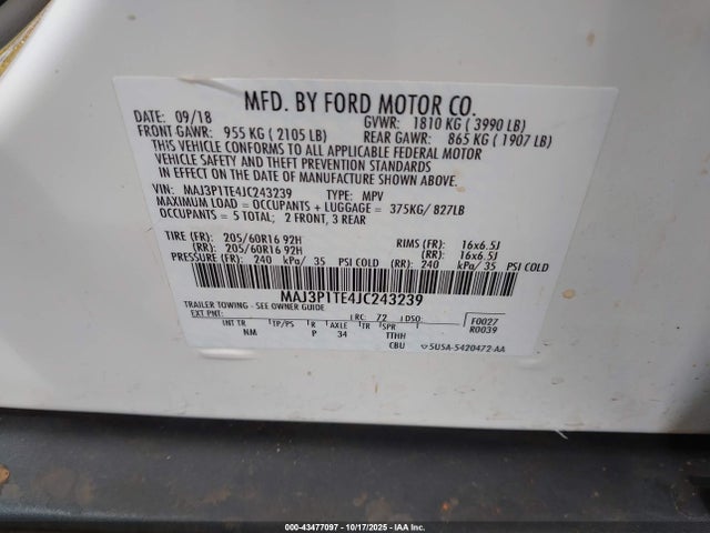 2018 FORD ECOSPORT MAJ3P1TE4JC243239 Photo 8