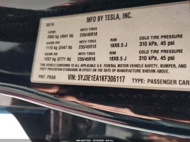 2019 TESLA MODEL 3 5YJ3E1EA1KF306117 Photo 8