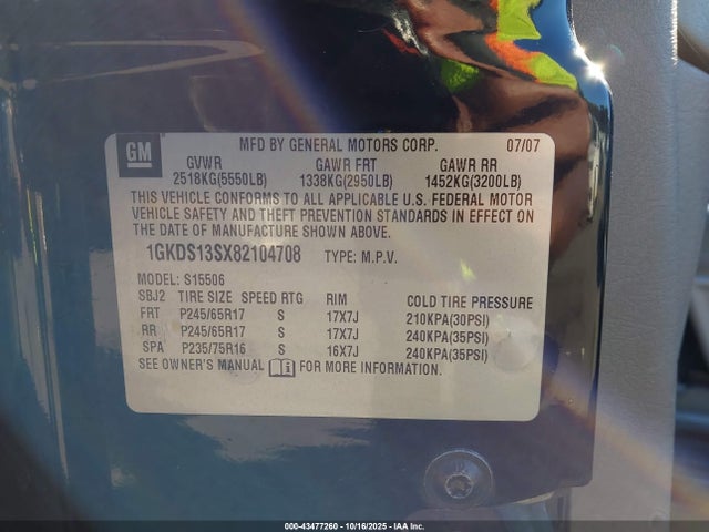 Продаж на аукціоні авто 2008 Gmc Envoy Sle, vin: 1GKDS13SX82104708, номер лоту: 43477260